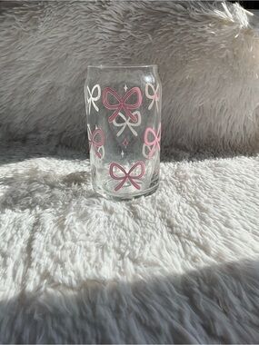 Clear Glass Cup with Pink Bow Motif - Home Accents